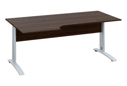 ERK 28 - 186 stůl kancelářský, rohový, levý, kovová podnož bílá, deska 25 mm, široký 1800 mm, ořech královský